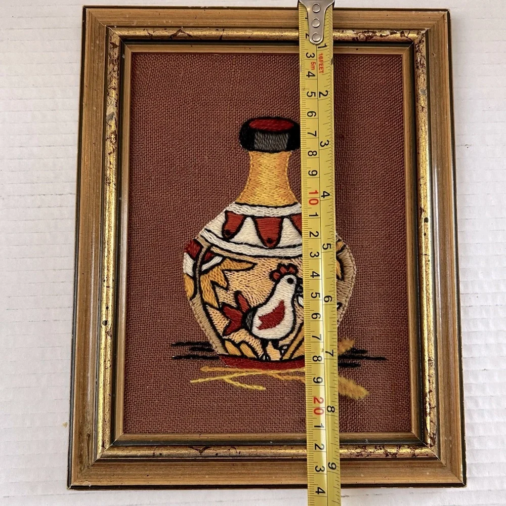Vintage Sunset Designs Crewel Embroidery SW Native American Vase Wall Art Pair - Picture 12 of 13